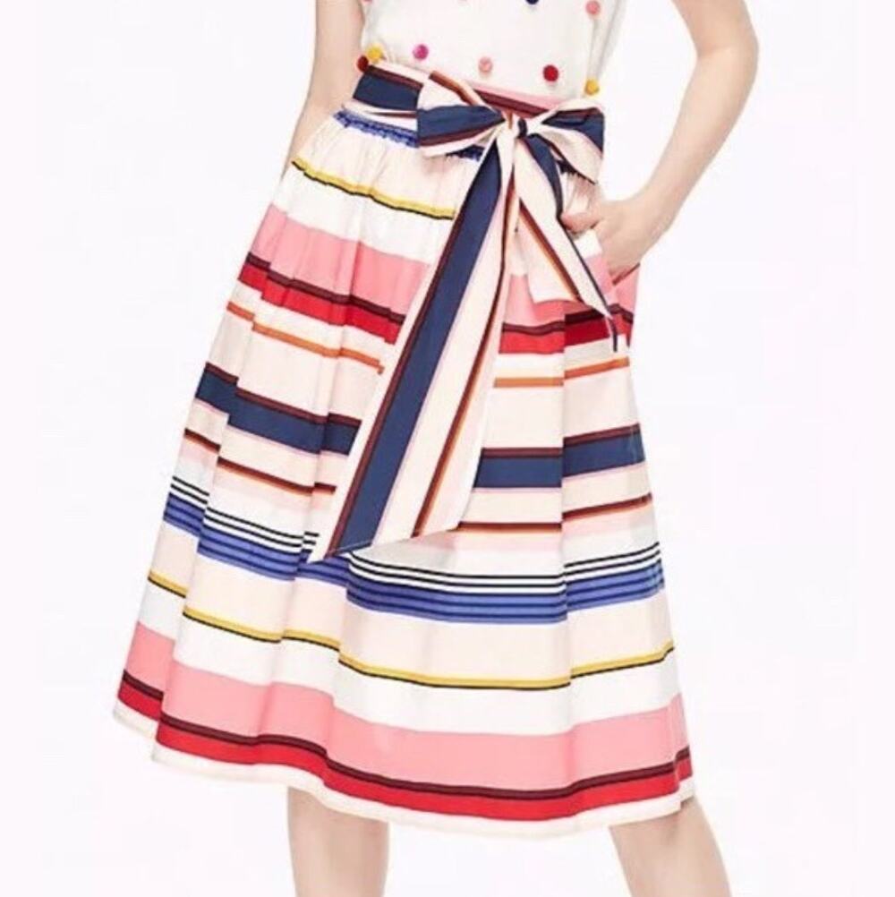 Kate Spade Berber Striped Midi Skirt Womens Size 00 Multicolor A-Line Cotton